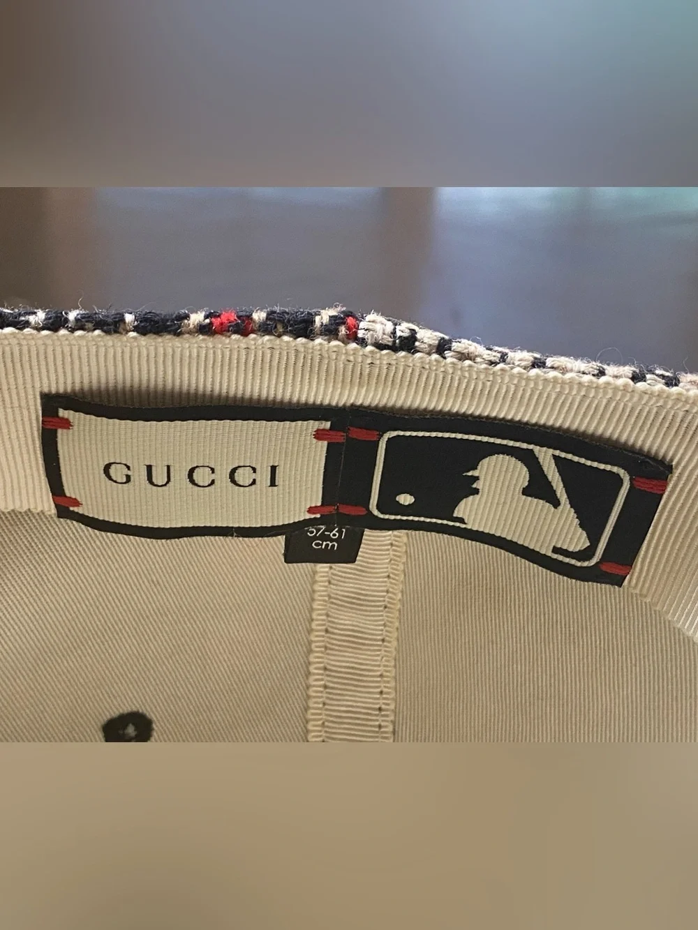 Gucci Black, White & Red Houndstooth Baseball Cap with Embroidered Logo - Picture 7 of 12